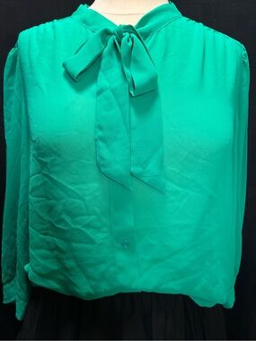 LOFT Emerald Green Bow Tie Blouse